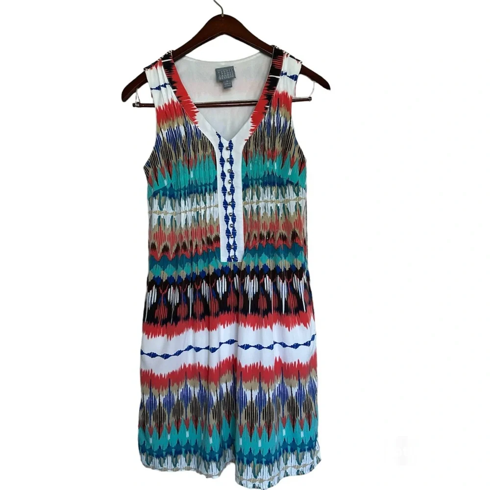 Rabbit Designs Aztec Tribal Colorful Midi Dress - Picture 3 of 8